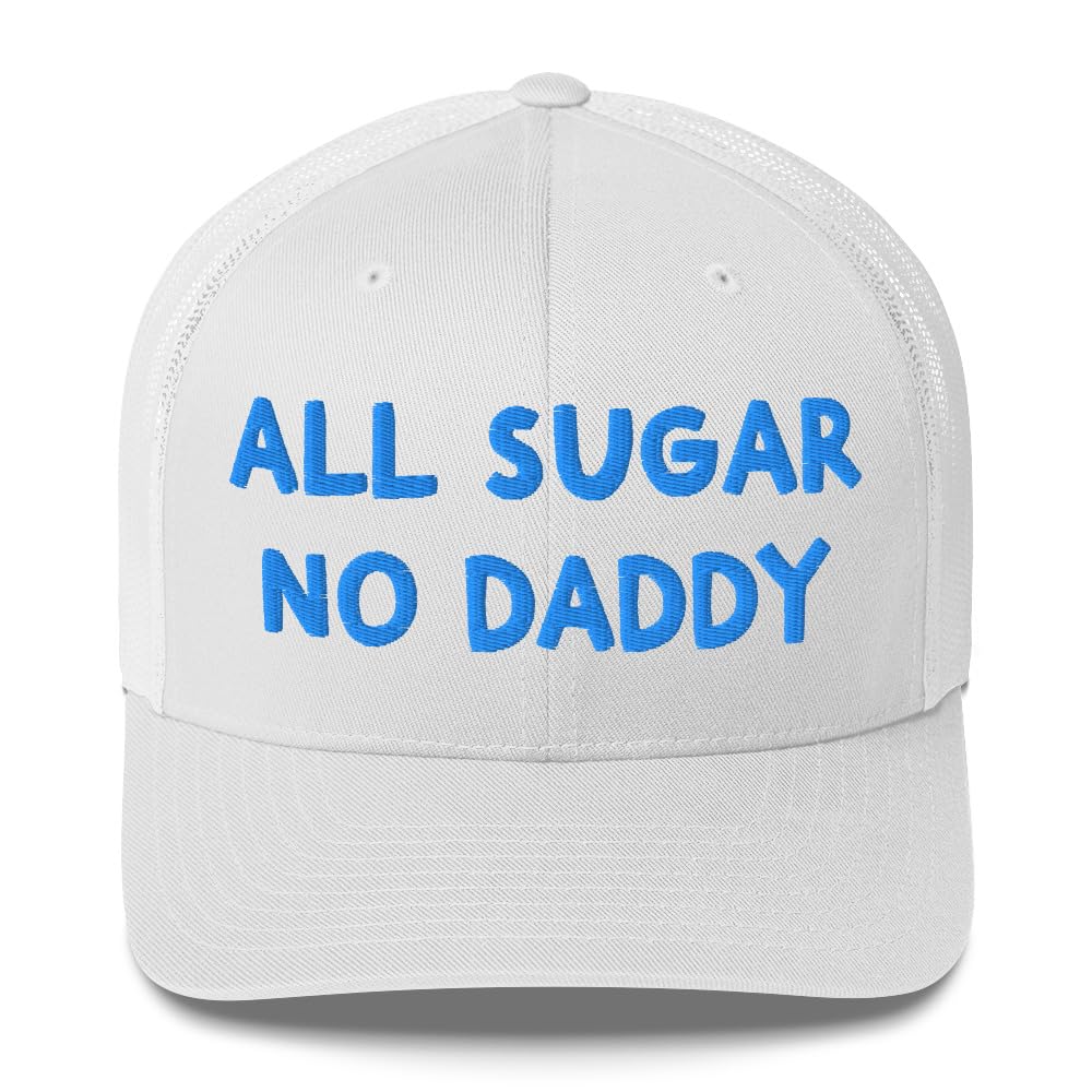 All Sugar No Daddy Trucker Hats Women, Birthday Gifts for Mom, Wife, Funny Embroidered Hat for Girls, Vintage Cap 6 White