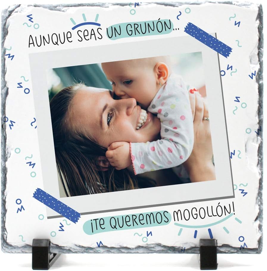 Portafotos Pizarra para papá Personalizado con Foto | Regalo Día del Padre | Portafotos 19x19 cm, un Regalo Original y único | Diseño Aunque Seas un gruñón.