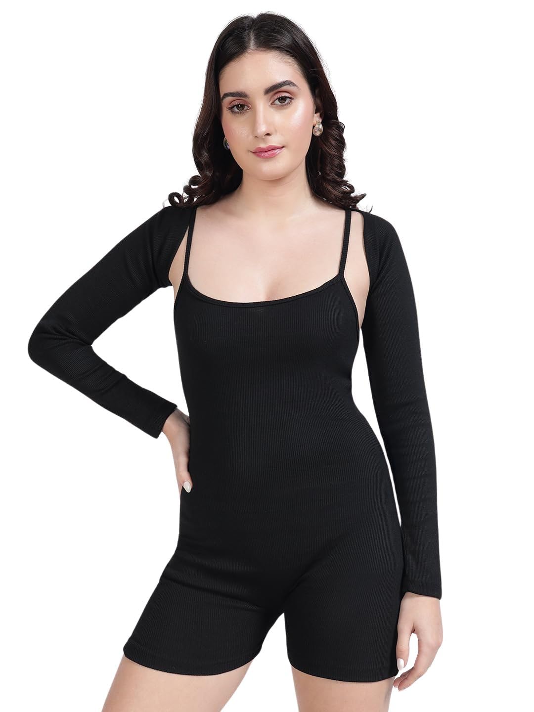 tandul Women Regular Jumpsuit - Solid Sleeveless Spaghetti Neck Above Knee Jumpsuits-picture-12