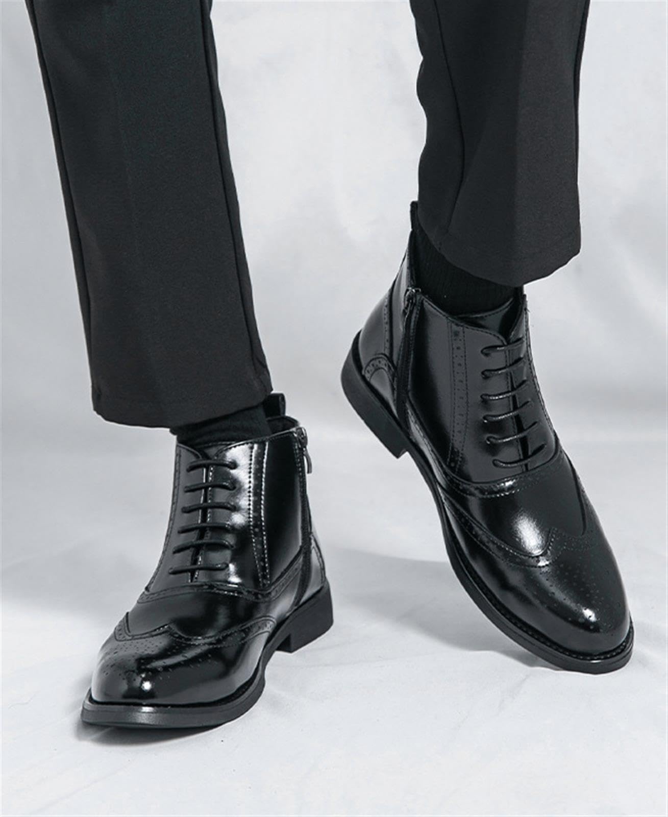 Stivaletti Uomo Pelle Eleganti Scarpe Classiche Affari | Stivali Uomo Pelle PU Cerniera Laterale Brogues Stringate Eleganti Lavoro Cerimonia Affari Vintage