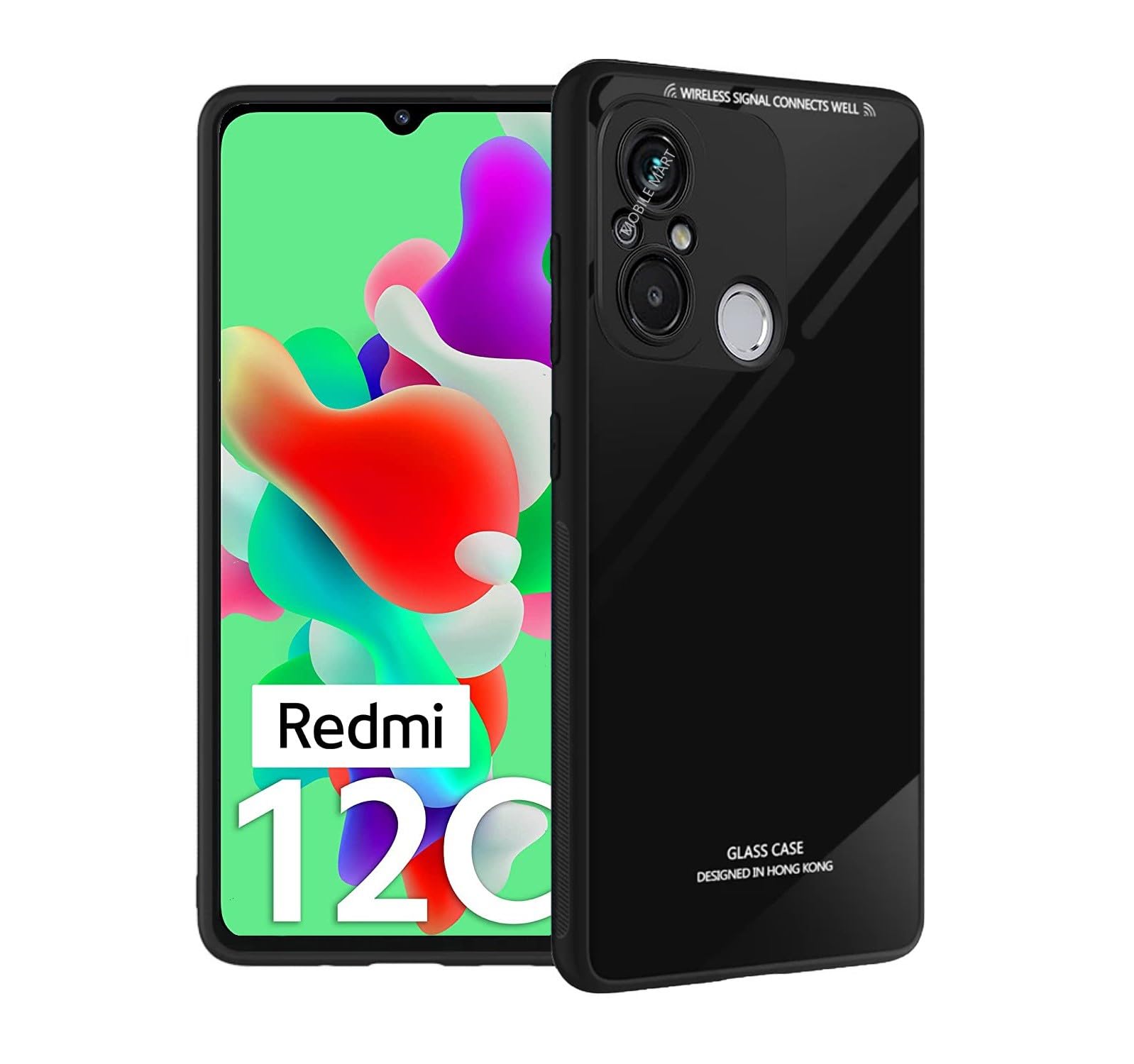 Mobile Mart Glass Back Case with Shockproof TPU Bumper Back Case Cover for Redmi 12C, Poco C55 - (Black) (B0CBKLH54M) Amazon Price History, Amazon Price Tracker