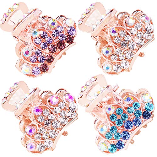 Rhinestone and Crystal Metal Jaw Claw Gold Butterfly Hair Clip,Small Design Barrettes hair clips for Women,pack of 4