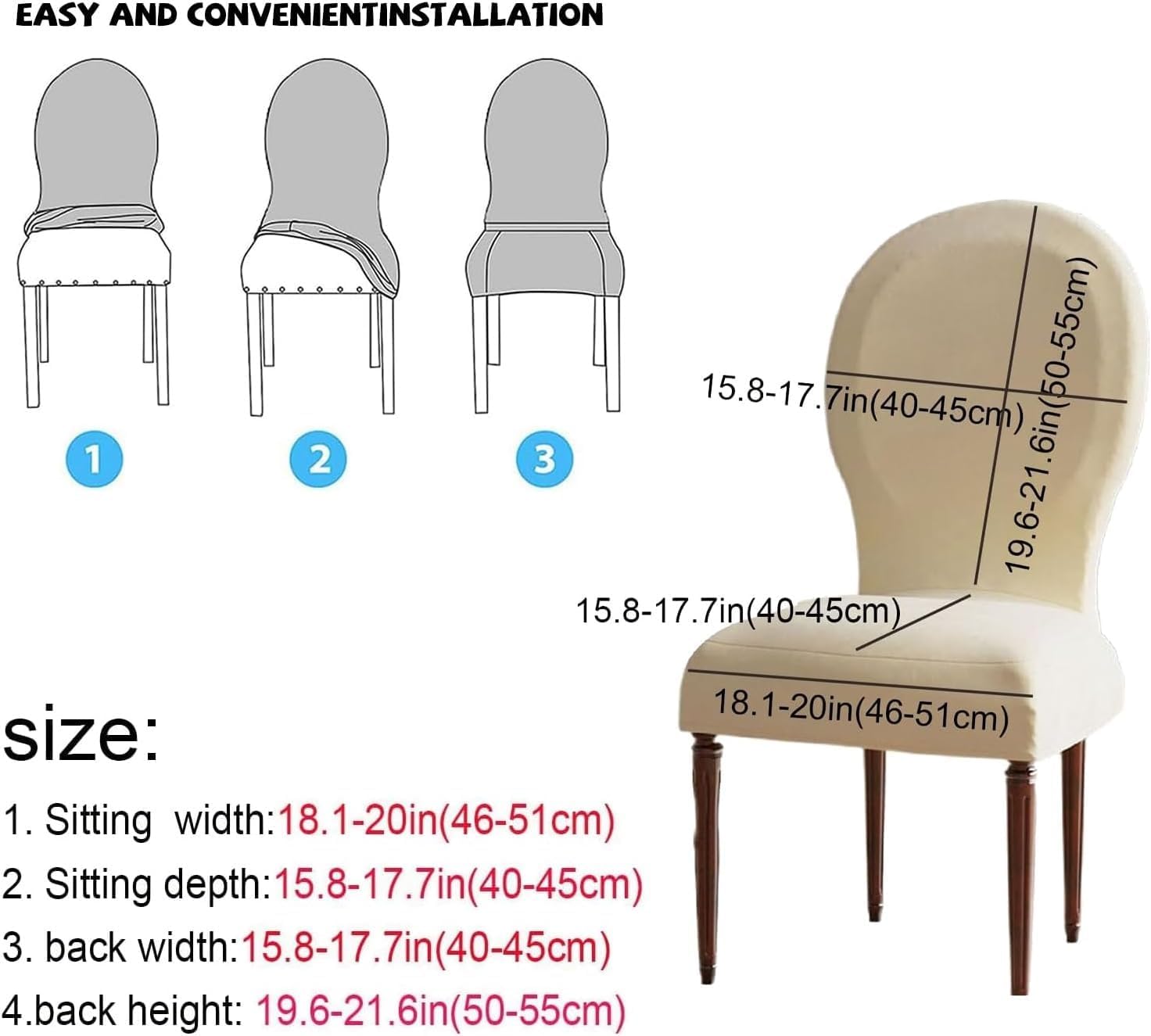 Velvet French Country Dining Chairs Cover Set of 6/4/2, Round Back Slipcovers Farmhouse Chair Protector for Kitchen/Bedroom/Dining Room(Light Gray,2 Pack)
