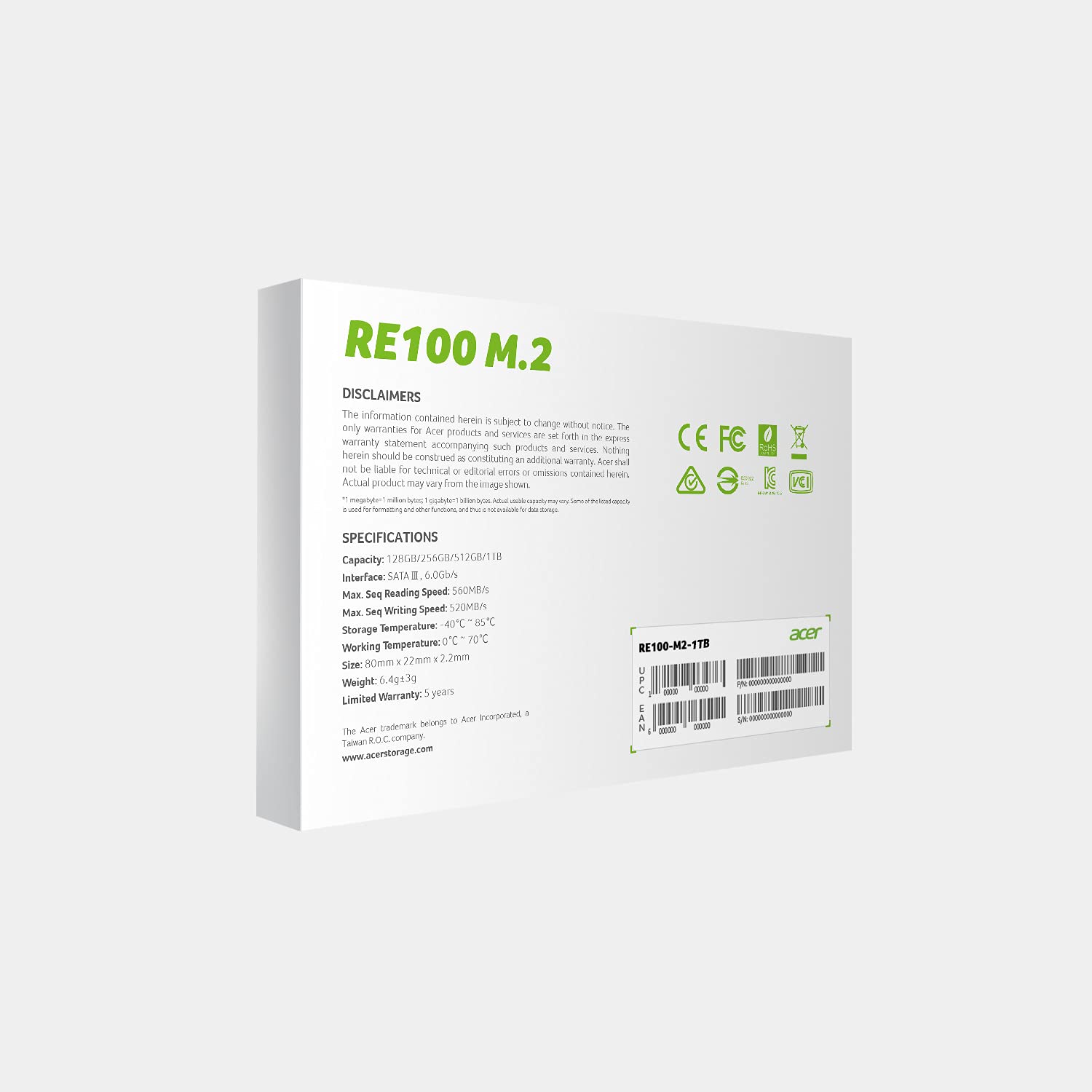 acer RE100 M.2 SATA 1TB SSD 新品未開封品 Amazon.in: Buy Acer RE100 1TB 3D NAND SATA M.2 Internal SSD-560MB
