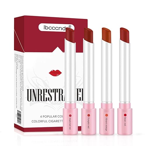 FYEBOO Labiales de tubo de 4 colores, juego de lápices labiales de cigarrillo, Labiales Mate Velvet Lipstick Hidratante y suave, tinte de labios