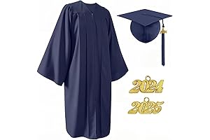Navy Blue Matte Cap and Gown 2023 for High School and College Graduations