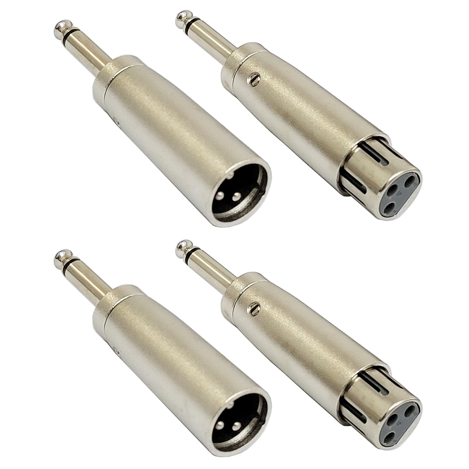 Auto-plaza 2 Pairs 3-Pin XLR to 1/4" Microphone Audio Adapters 3 Pins XLR Socket to 6.35mm Male Jack Mono Plug Conversion Connector