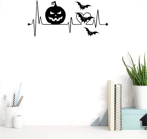 Miniatura 5 de BIBITIME Calcomanía de pared de Halloween, calabaza asustada, 3 murciélagos negros voladores, calcomanías de vinilo para decoración de vacaciones,