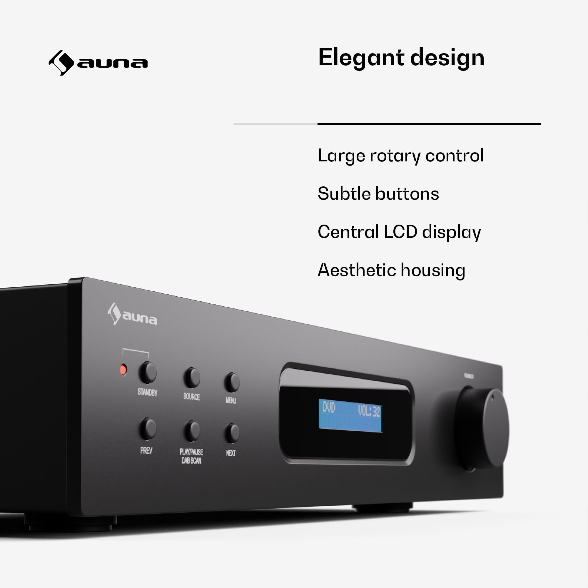 Auna HiFi Stereo-Verstärker 2x60W mit Bluetooth, Fernbedienung, DAB+ Radio, CD/DVD-Player-Eingang - Hochwertiger Audioverstärker für CD-Player, Plattenspieler & Radio