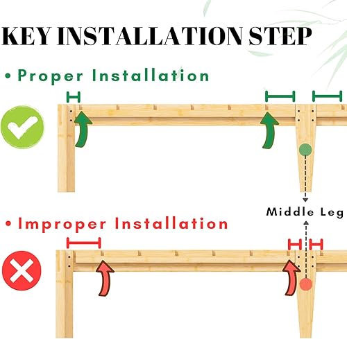 Miniatura 5 de Marco de cama individual de madera de bambú de 12 pulgadas de alto, marco de cama con soporte de listones de metal, reforzado, no necesita somier,