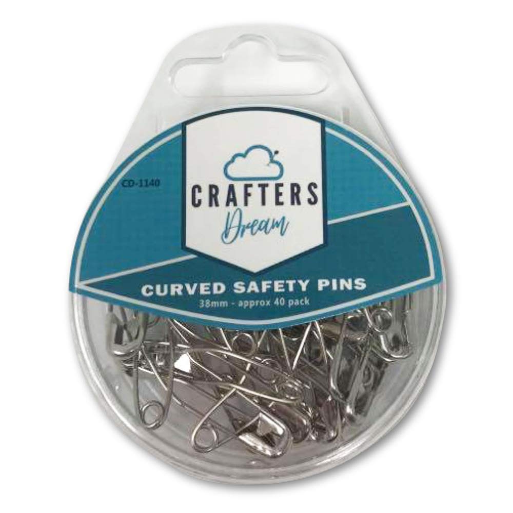 Curved Safety Pins - 40 Pack. Nickle Plated, high Carbon. 38mm. Designed for Quilters. Perfect for basting Quilts with All Batting Types.
