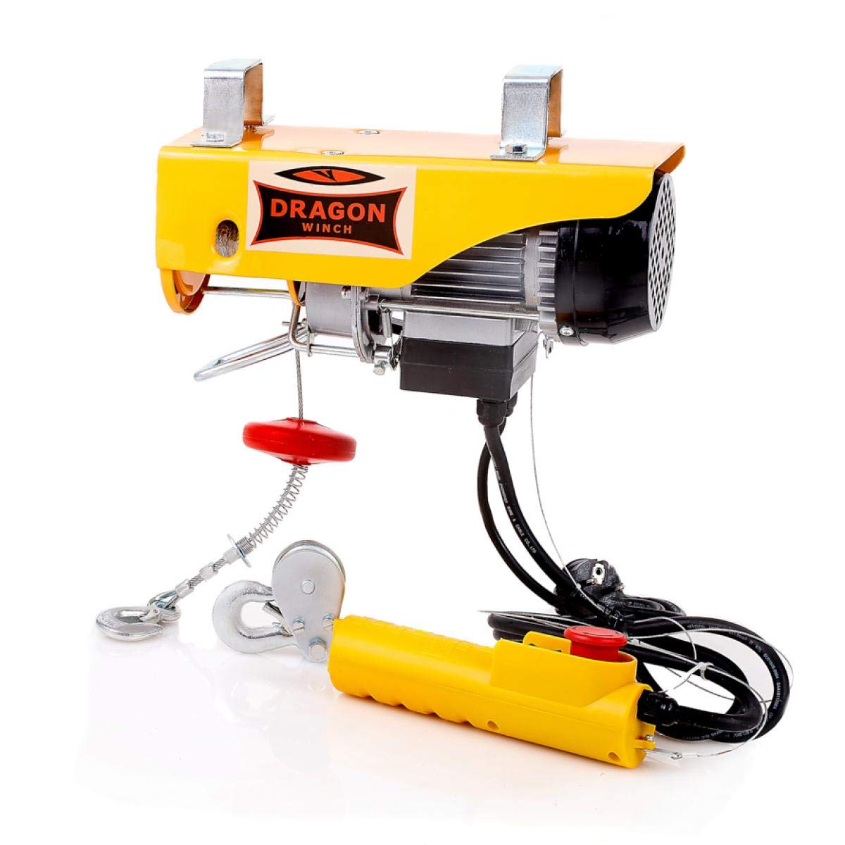 Dragon Winch Polipasto eléctrico 300/600 kg + Carretilla Eléctrica | con altura de elevación 12m/6m con cuerda de acero, freno automático y control remoto para uso en taller, almacén, obra y garaje