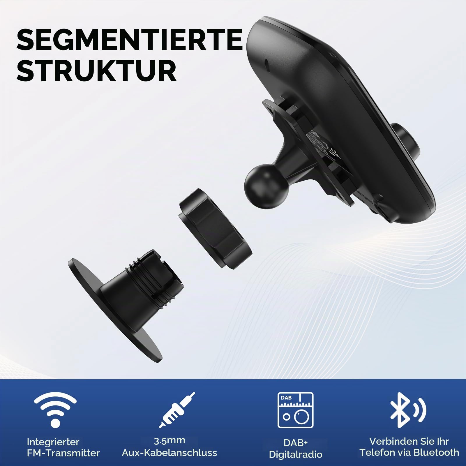Tin-Nik DAB-388 DAB Adapter für Autoradio, FM-Transmitter für DAB+ Sender und Bluetooth-Verbindung vom Smartphone zum UKW-Radio, Bluetooth- Freisprechen und Musik, 2.4" TFT Farbdisplay, Fernbedienung