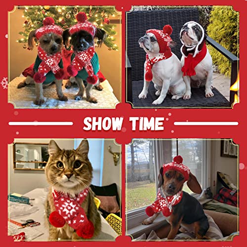 Abrrlo Christmas Dog Costume 3 Pcs Set Pet Hat Scarf Sweater Snowflake Knit Outfits Xmas Puppy Clothing Cat Holiday Clothes (Scarf + Hat + Sweater,M) #TOP1