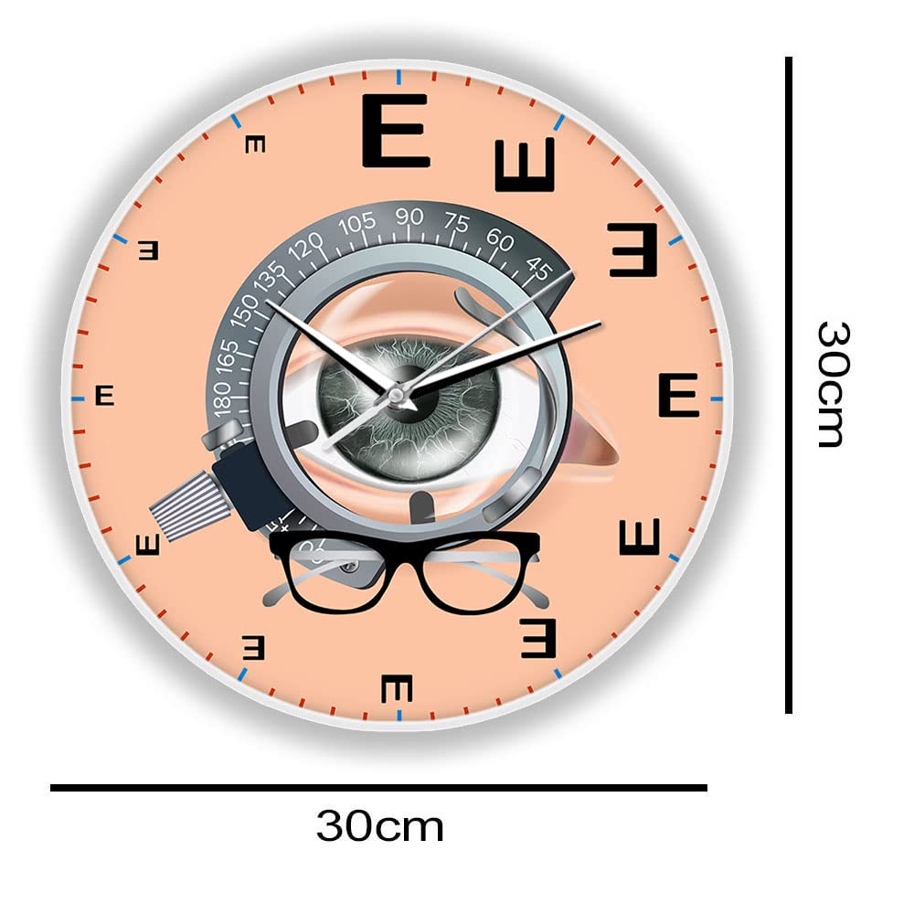 Geek Alerts Medical Eye Chart Test Exam Luminous Wall Clock Sight Check Optometry 12inch Acrylic Silent Hanging Watch with Remote Control 7 Color Light for Doctor Clinic Office Decor