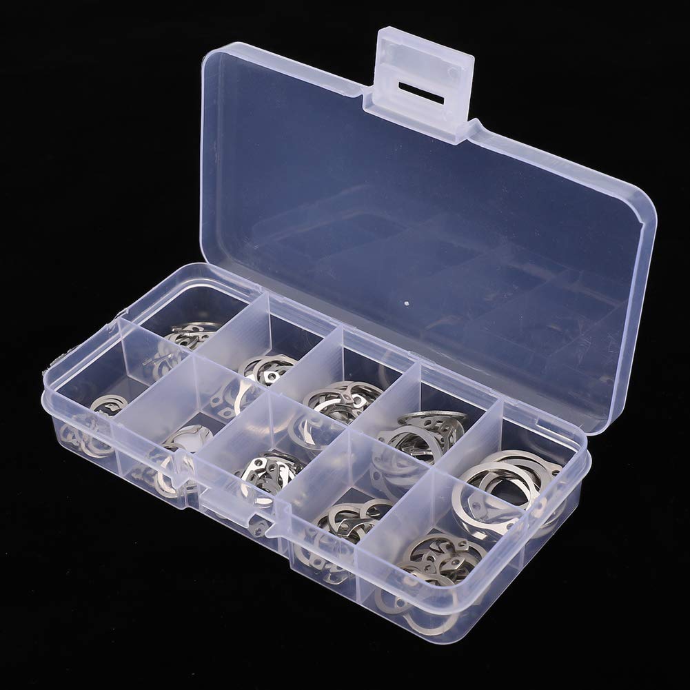 100 Pcs C, 304 Stainless Steel Type Spring Elastic Clamp/Holder External Retaining Rings 10 Sizes 0 Snap Circlip Assortment Set with a Storage Box