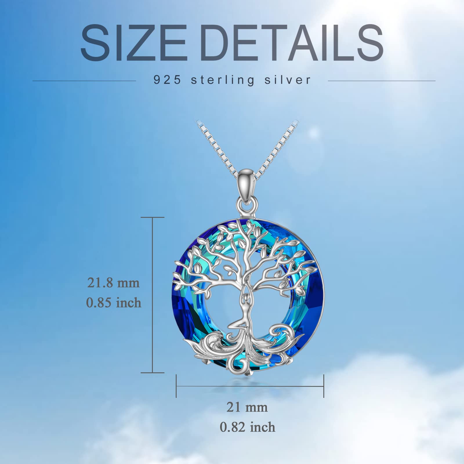 ROMANTICWORK Lebensbaum Kette Sterling Silber Baum des Lebens Anhänger Halskette Wikinger Abalone Muschel Mondstein Yoga Schmuck Geschenk für Damen Mädchen