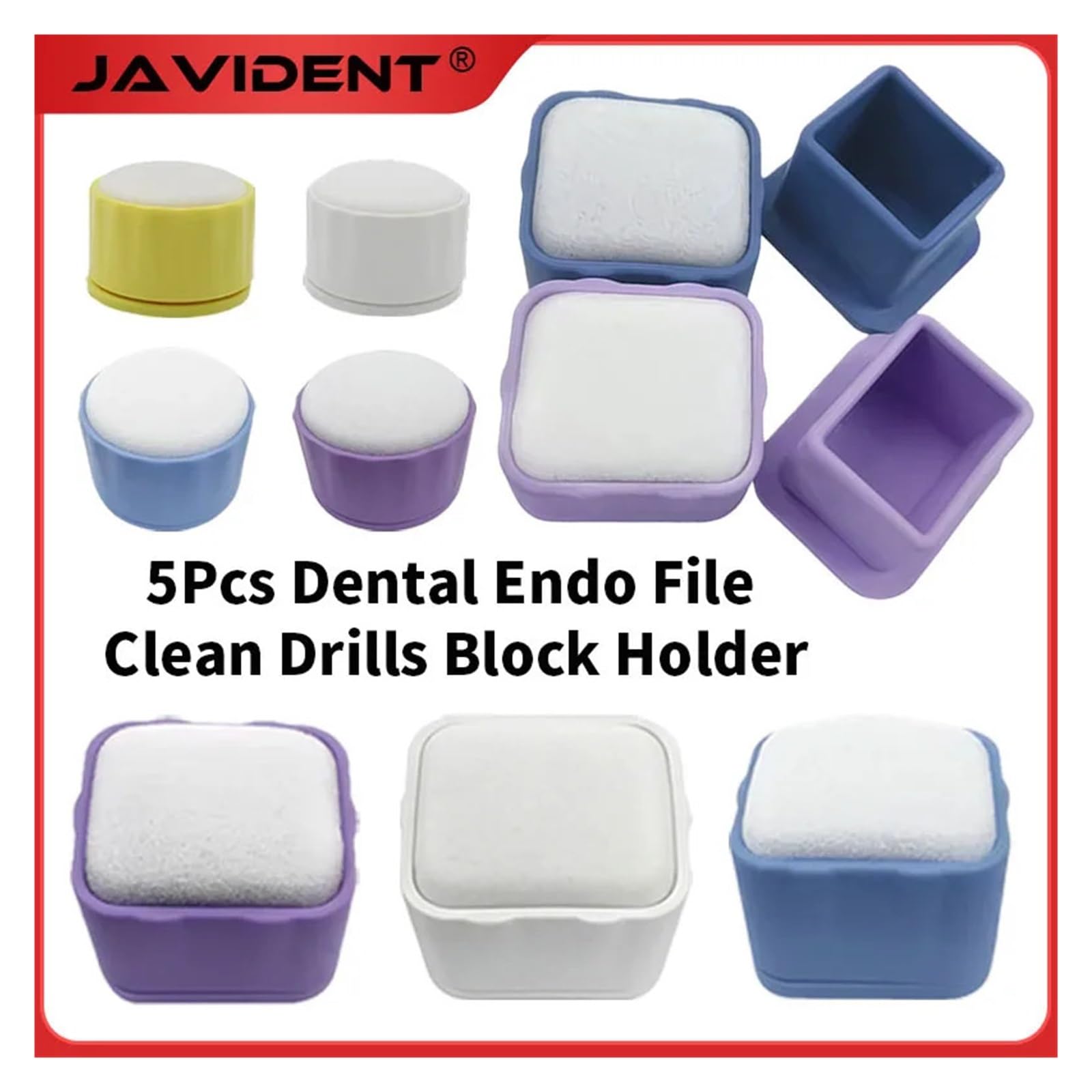 Stazione di pulizia dei file canalari sterilizzabile ad alta temperatura da 5 pezzi, custodia for supporto endodontico dentale for uso clinico(5Pcs Square Blue)