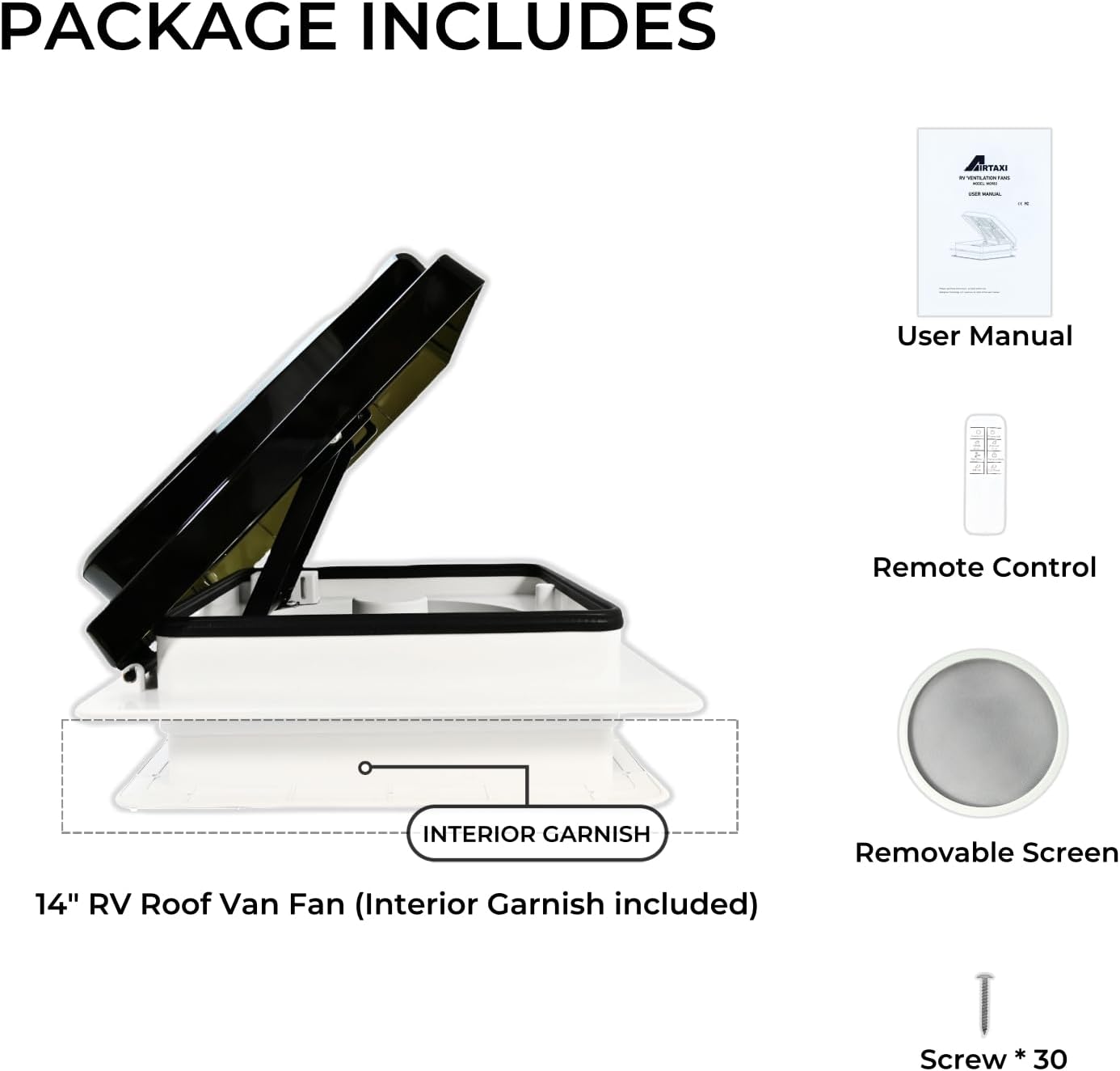 RV Vent Fan with Remote Control & Rain Sensor, 25dB Quiet Operation, 35000h Lifespan | 1170 CFM | 14" x 14" Universal Fit, Military-Grade Durability, 3-Year Warranty