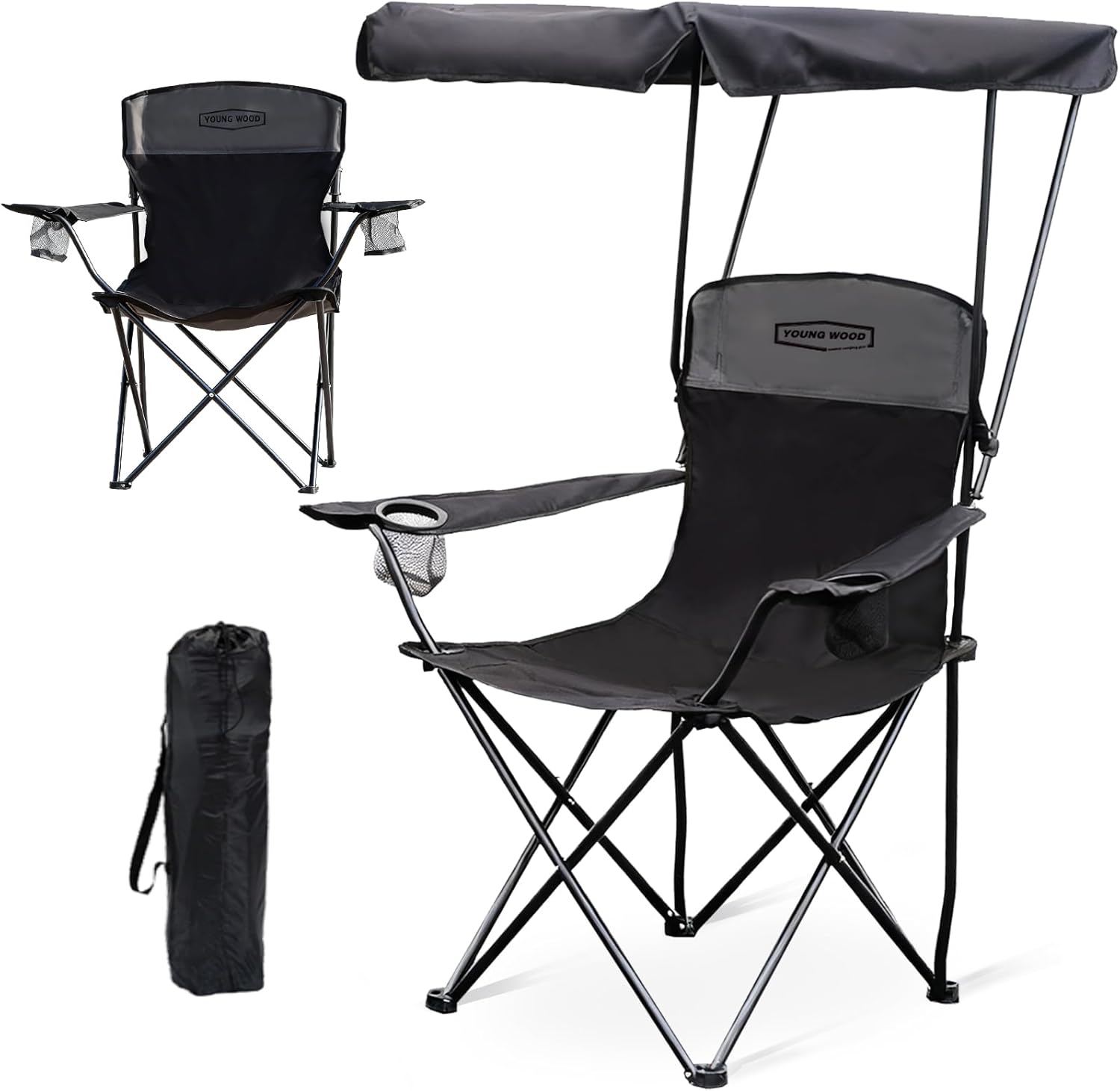 YOUNG WOOD Lightweight Folding Camping & Beach Chair with Canopy