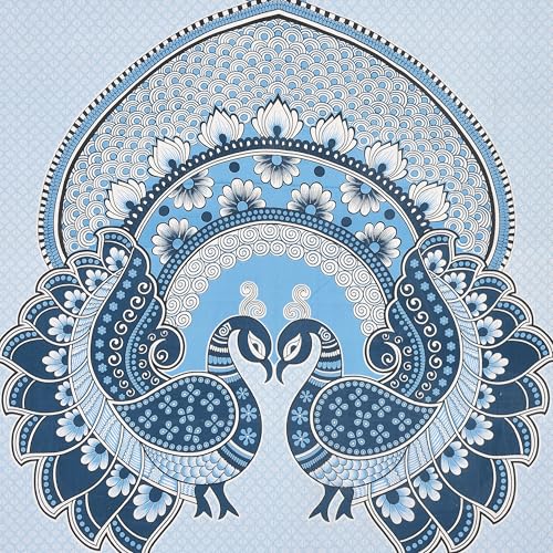 Image of Rajasthani Jaipuri Sanganeri Printed 144 TC 100% Cotton Bed Sheet Set for Double Bed,Double Peacock Pattern, Double Bedsheet Cotton with 2 Pillow Covers