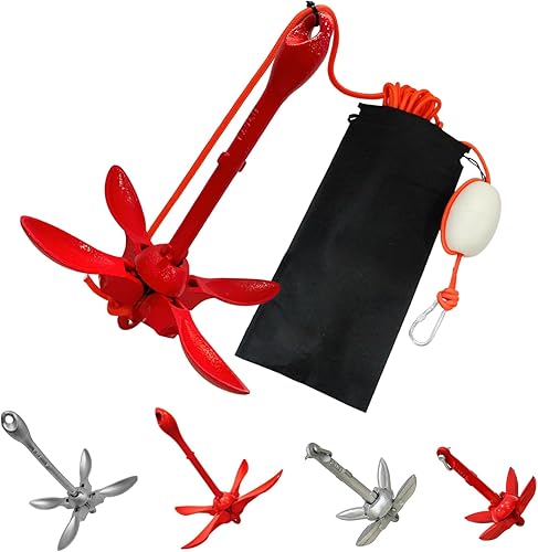 Thorkok Kit de anclaje para kayak de 1.53.5 libras, ancla plegable para kayak, canoa de barco pequeño, tabla de remo, moto acuática con bolsa de
