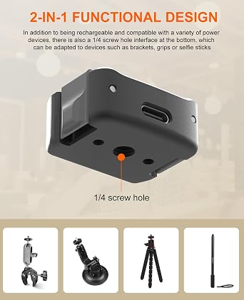 PULUZ Charging Adapter Base for DJI OSMO Pocket 3,USB-C/Type-C Aluminum Alloy Stabilizer Base Bracket,1/4 Threaded Hole and Connector on The Bottom for Mounting to Tripods, Selfie Sticks