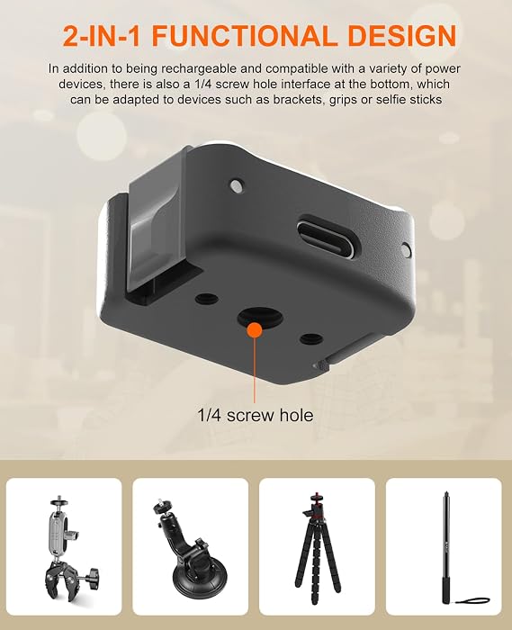 PULUZ Charging Adapter Base for DJI OSMO Pocket 3,USB-C/Type-C Aluminum Alloy Stabilizer Base Bracket,1/4 Threaded Hole and Connector on The Bottom for Mounting to Tripods, Selfie Sticks