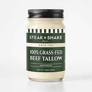 100% Grass-Fed, Grass Finished Beef Tallow – Pure Rendered Beef Fat for High-Heat Cooking, Searing, Frying & Roasting – Food Grade Cooking Fat – No Preservatives, Gluten-Free, Made in USA (14 oz - Single)