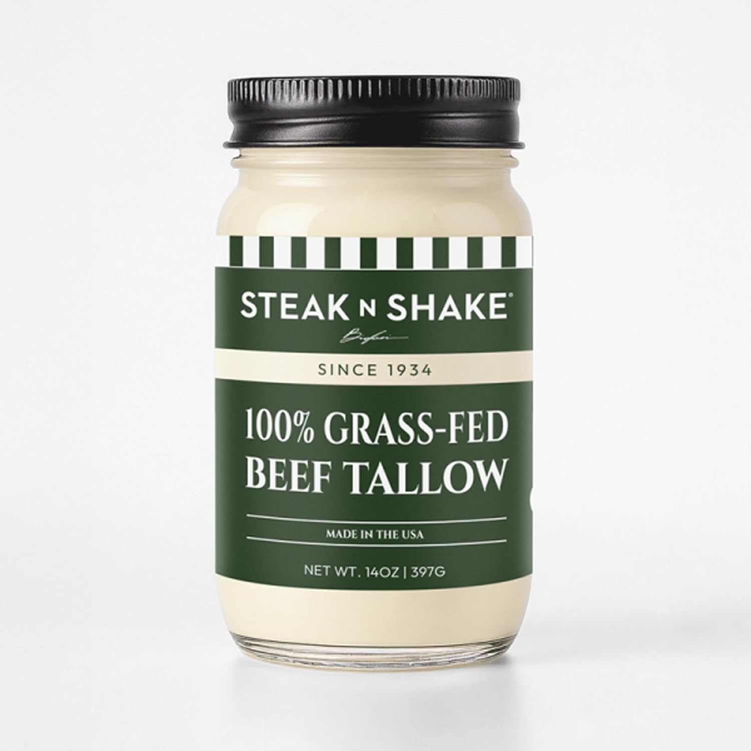 100% Grass-Fed, Grass Finished Beef Tallow – Pure Rendered Beef Fat for High-Heat Cooking, Searing, Frying & Roasting – Food Grade Cooking Fat – No Preservatives, Gluten-Free, Made in USA (14 oz - 2 Pack)