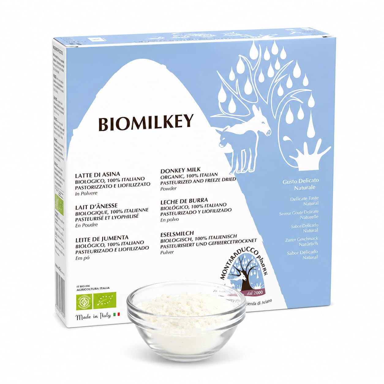 Latte di Asina Bio in polvere 100 g - uso alimentare, gusto delicato, da bere ricostituito, istantaneo- "Biomilkey" DONKEY MILK POWDER 100 gr