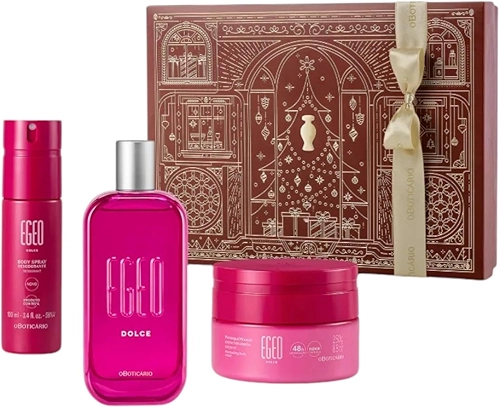 O Boticário Kit Natal 2024 Egeo Dolce - Colônia 90 ml, Hidratante Corporal 250 gr, Body Spray 100 ml