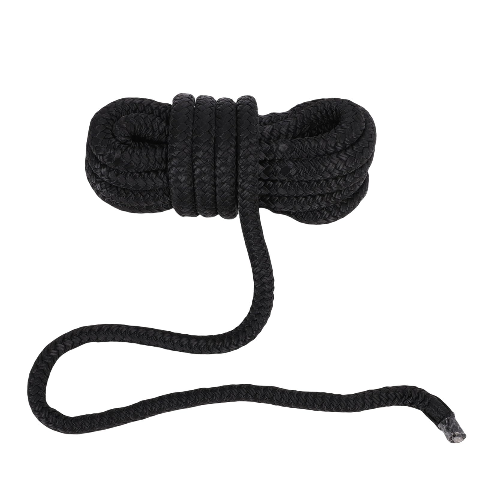 Jiawu Cime per Ormeggio per Barche, Corda Marina in Nylon Intrecciato Doppio da 1/2 Pollice X 15 Piedi con Anello da 12 Pollici per L'ormeggio Dell'ormeggio Nei Porti Turistici dei (BLACK)