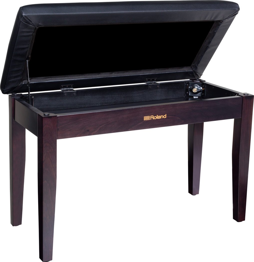 Banco de piano de Roland de tamaño dueto en palisandro con asiento de vinilo y compartimento para partituras - RPB-D100RW