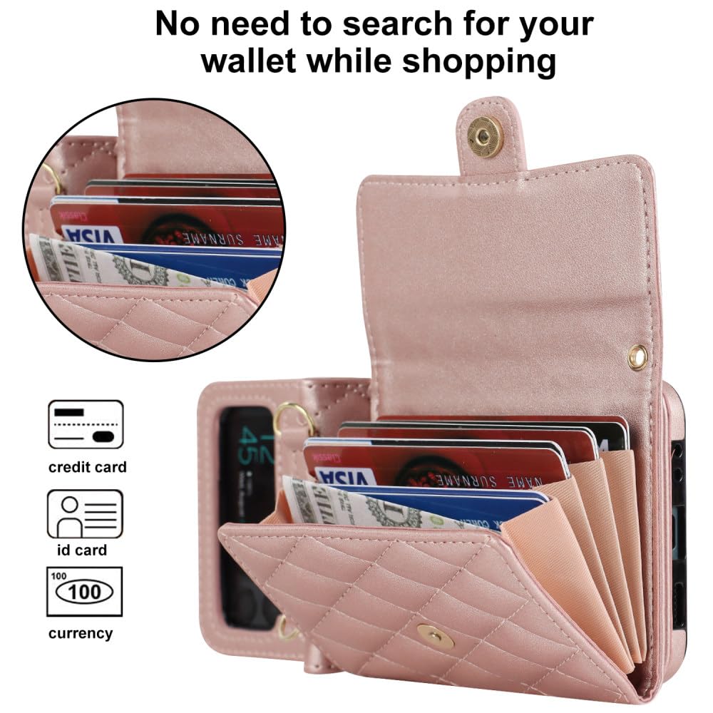 Funda de Cuero para teléfono Samsung Galaxy Z Flip 5 4 3 5G Funda con Bolsillo para Tarjeta con cordón Largo, Color E, para Z Flip 4