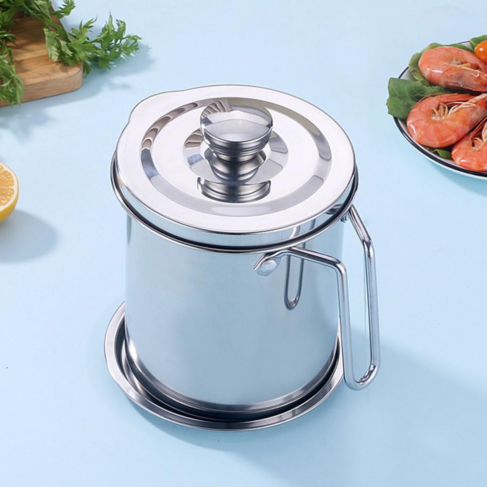 Sitko do oleju ze stali nierdzewnej z sitkiem o drobnych oczkach, pojemność 1,9 l, pyłoszczelna pokrywa, antypoślizgowa płyta, idealny do kuchni, gotowania, smażenia, przechowywania oleju i tłuszczu
