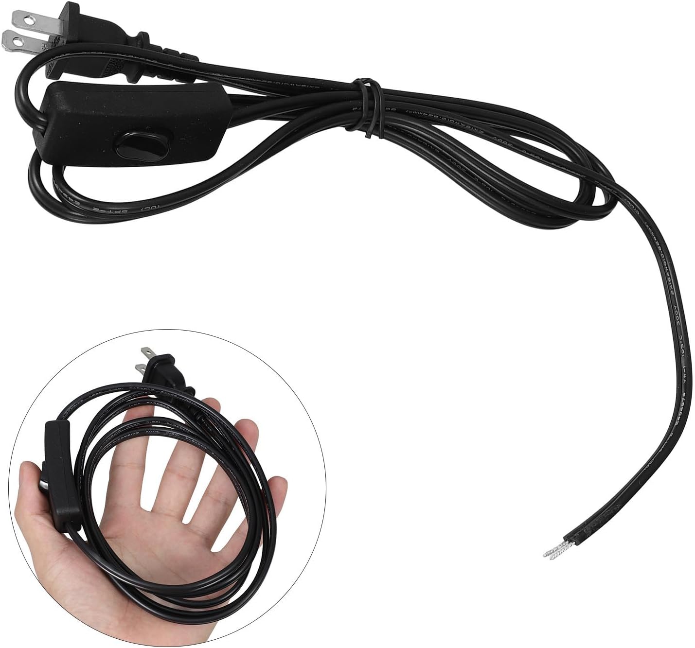 Ipetboom 1.8m Power Cord with Switch for Air Conditioner and Lamp, Flat Plug Extension Cord with Safety Switch, Compatible with US Market, Sturdy PVC and Copper Material for Indoor