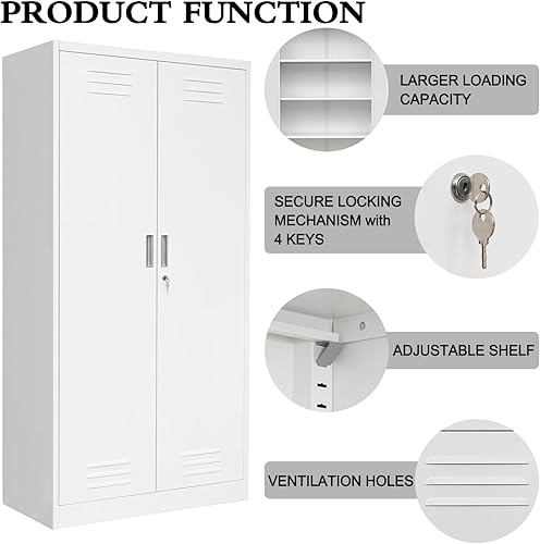 Miniatura 4 de CJF Gabinete de almacenamiento de metal, gabinete de almacenamiento con bloqueo de 72 pulgadas para garaje, oficina, hogar, escuela