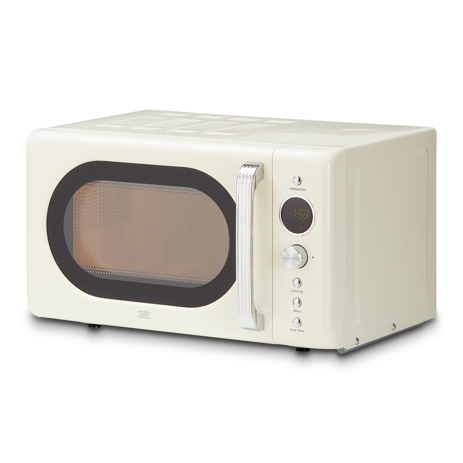 KHG Mikrowelle MW-20R2(C) 20L aus Metall in creme, 8 Automatikprogramme, 6 Mikrowellenleistungen, bis 1.200 Watt, inkl. LED-Anzeige, 60-Minuten-Timer, Drehteller und Kindersicherung