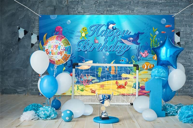 Miniatura 6 de Juego de 62 piezas de decoración de fiesta de cumpleaños con temática oceánica, suministros de cumpleaños de animales, incluye telón de fondo de
