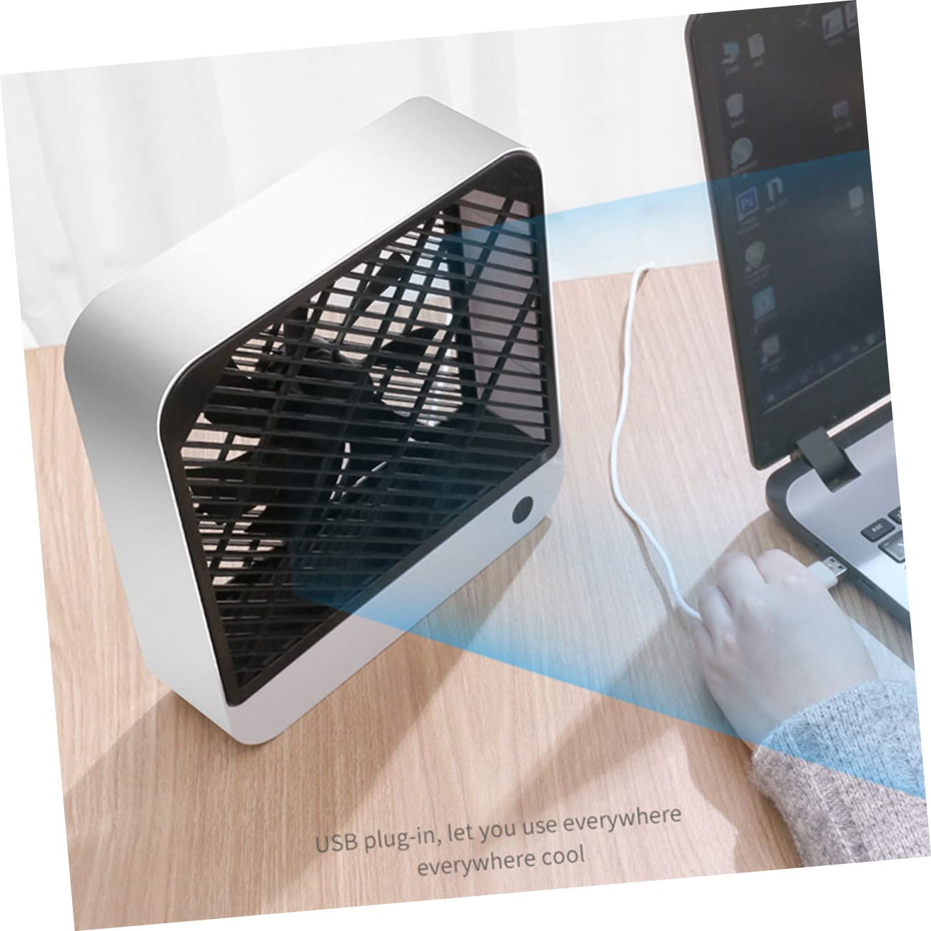 Amosfun Ventilatore da Tavolo USB Ricaricabile Bianco, Silenzioso | Mini Ventilatore a Batteria per Casa e Ufficio, Plastico Leggero, Vacanze Estive, Decorazioni Scuola