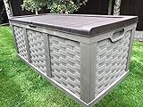 Jumbo XXL Rattan Style Outdoor Garden Storage Box With Piston Lid & Fully Water Proof