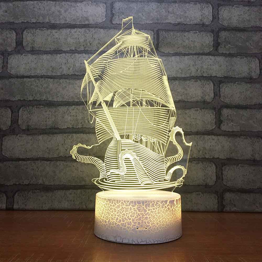 Lampada 3D LED A Forma Di Barca A Vela – Illusione Ottica Con Telecomando E 16 Colori – Regalo Per Bambini
