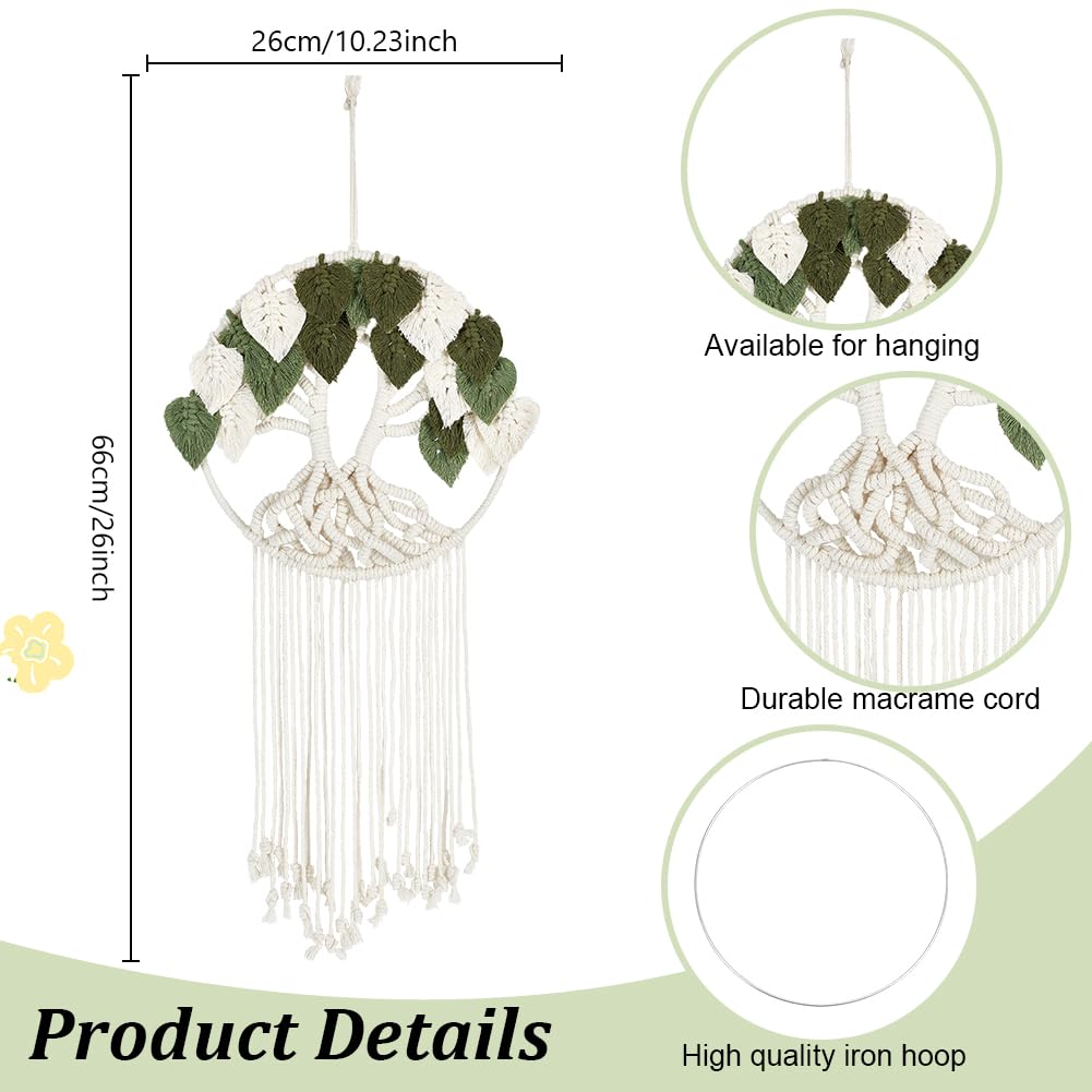 Kit ORIGACH de tapisserie murale en macramé - Motif arbre de vie - Feuilles blanches et vertes - Fait à la main - Pour adultes débutants - Avec instructions (français)