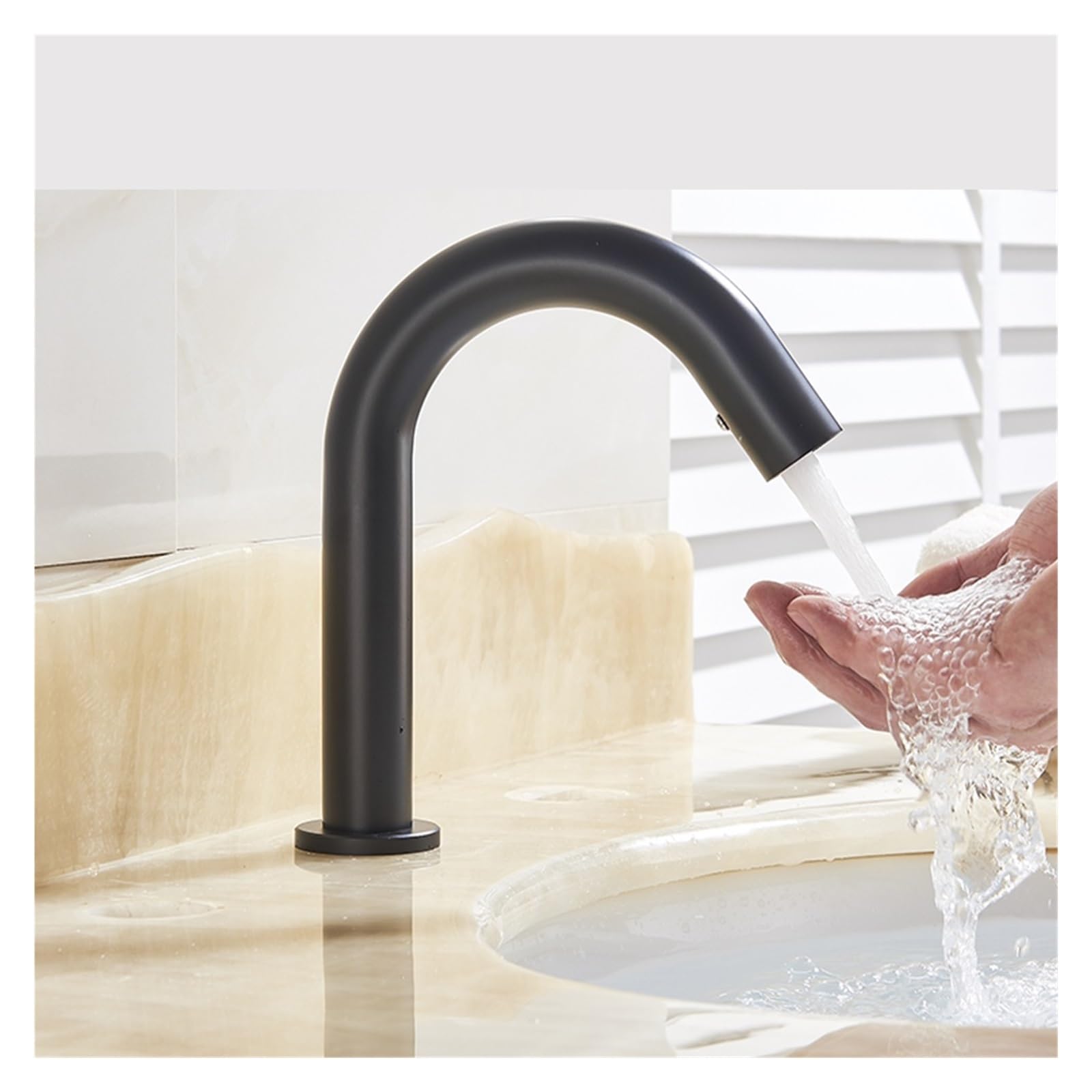 Robinet capteur noir 23cm mitigeur automatique en laiton élégant pour vasque chic