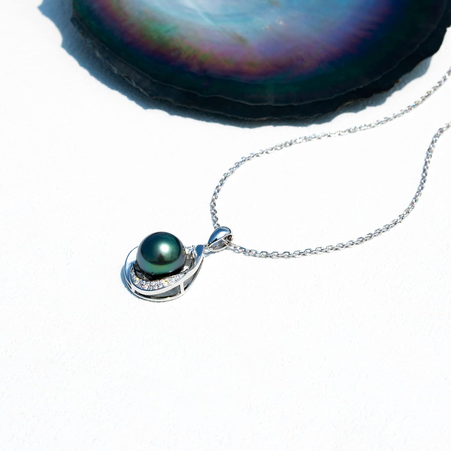 13mm Tahitian Black Pearl Necklace Pear Pendant Moissanite Sterling Silver Necklaces Birthday Anniversary Mothers Day Valentines Day Christmas Gifts for Mom Her Women