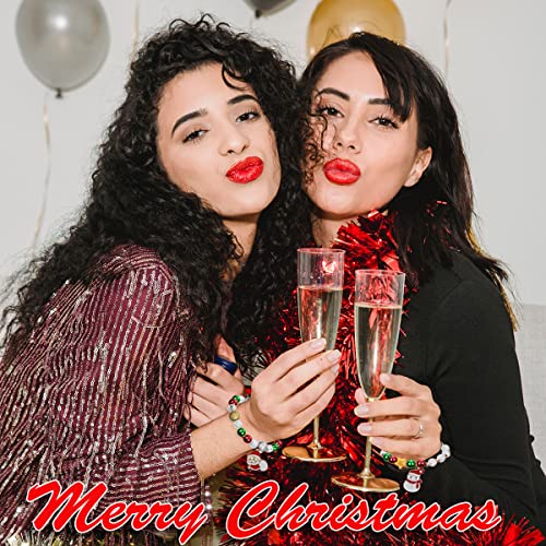 Spiritlele SHOULIAN-SHENDAN12 12 Pieces Christmas Bracelets Santa Claus Deer Tree Bell Charm Bracelets Costume Beaded Strand Stretch Bracelet Wristband Set thumb #5