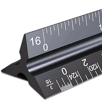 Architectural Scale Ruler, Imperial Measurement, Architect Triangular Ruler | 12 Aluminum Scale Ruler for Blueprints, Scale Ruler, Architecture Ruler, Triangle Drafting Ruler, Architect Ruler, Black