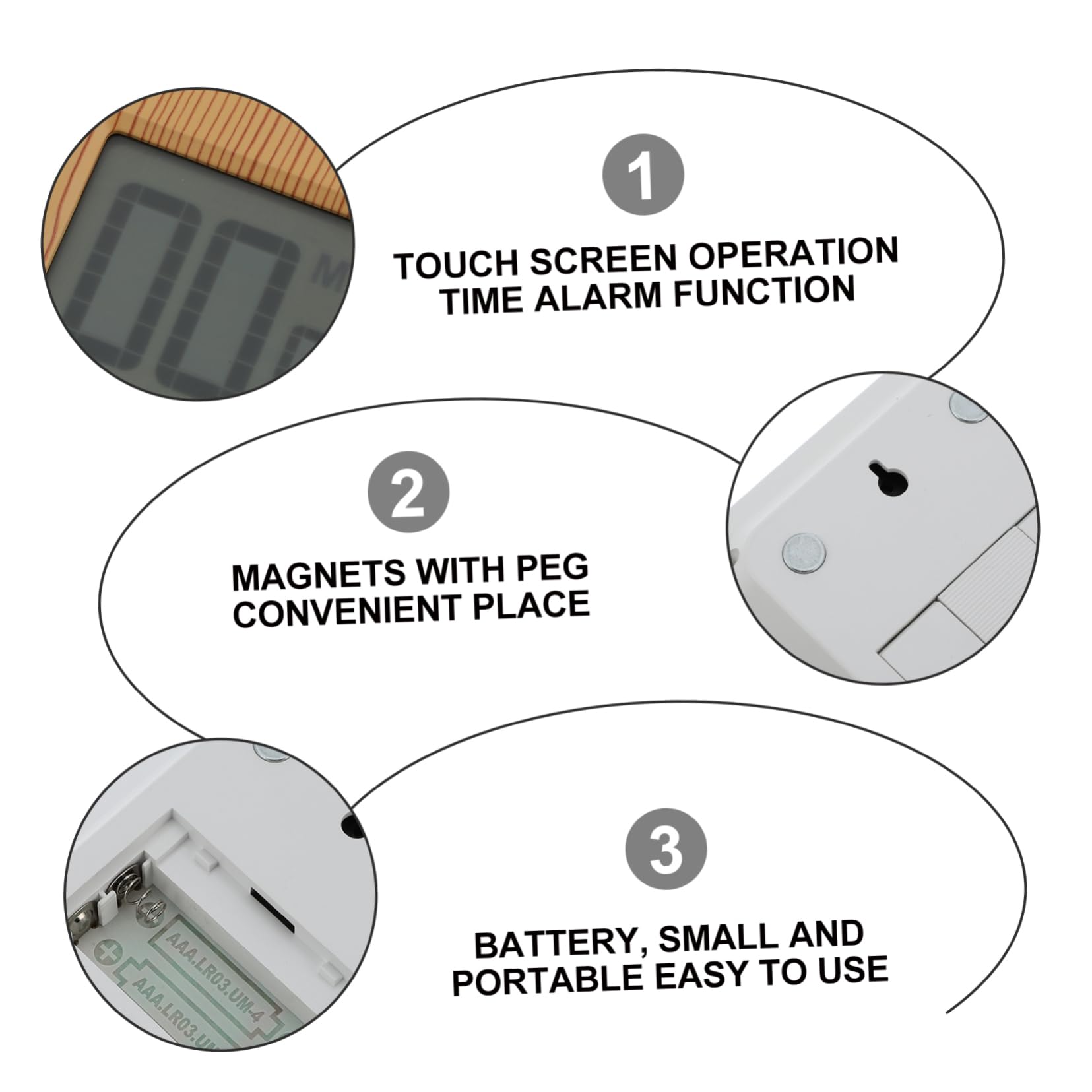 PRETYZOOM 3piezas Temporizador De Cocina Multifuncional Táctil Diseño Compacto y Portátil para Controlar El Cocina y Repostería Sin Batería Recomendado para Chefs y Profesores
