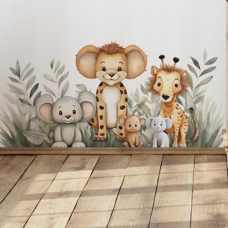 Image of Jungle Animal Friends Wall Decal for Nursery Baby Room Children's Bedroom Playroom Classroom Decor-Self-Adhesive